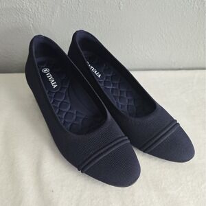 VIVAIA Julie Pro Almond-Toe Chunky Heels Blue EU 37.5 US 7 Preppy Workwear